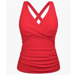 Supportive Underwire Tankini Swim Top Vibrant Red Size 14 Tummy Control Support